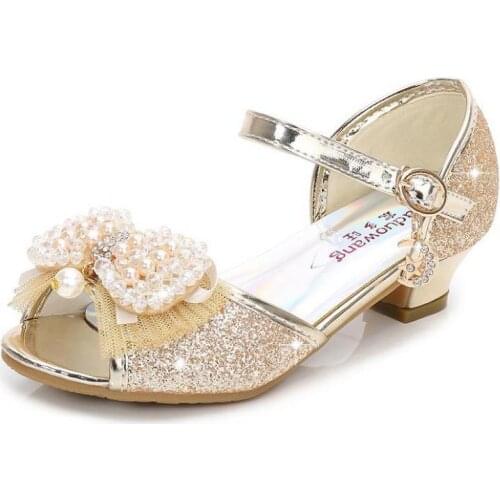 Kids Wedding Dress Shoes Children Elsa Princess Sandals High Heel Pink Blue Leather Shoes For Girls Casual Shoes Beach Sandals