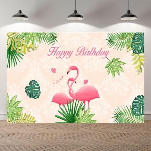 SeekPro Happy Birthday Banner Wedding Party Flamingo Tropical Leaves Studio Photo Bacdrop Photography Backgrounds Wall Paper