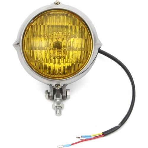 Motorcycle Electroplating Yellow Lamp Housing Chrome 4 Inch H4 Headlight Amber Lamp for Harley Bobber Chopper Custom Bikes