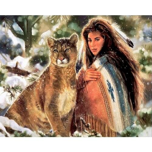 GATYZTORY Frameless Beauty and Leopard DIY Painting By Numbers Kits Animals Paint By Numbers Wall Art Picture Home Decoration