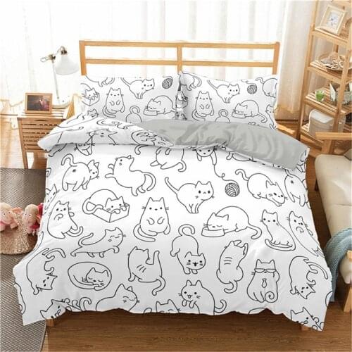 Cute Pet Cat Animal Printed Bedding Set for Adult Children Bed with Pillowcase King Queen Size Deluxe Soft Bed Cover 2/3pcs Set