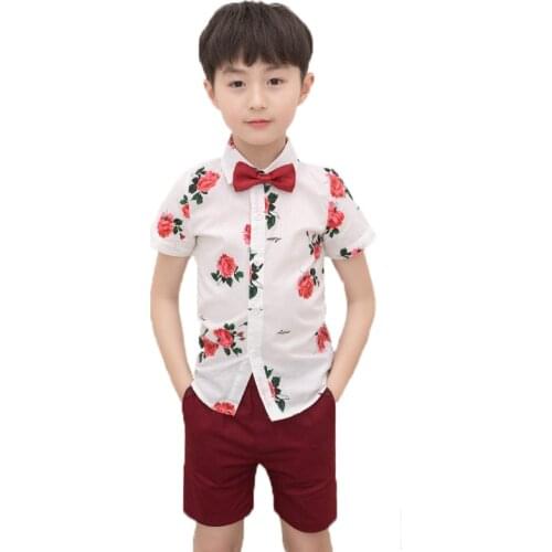 School Boys Summer Hawaii Beach Sport Clothing Set Kids Hip-hop Dance Shirt+Shorts Tracksuit Children Birthday Party Clothes