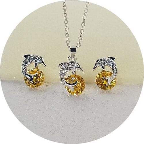 Simple Dolphin Necklace Earrings zircon jewelry set fashion two pieces Jewelry Set JS866