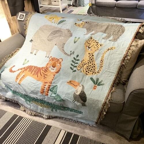 Cartoon Blankets Knitting Decorative High Auality Sofa Tapestry Animal World Cover Blanket Multifunctional Tapestry Tablecloth