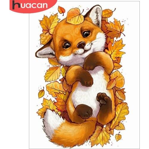HUACAN 5D Diy Diamond Art Painting Kits Animal Fox Wall Decoration Diamond Embroidery Maple Leaf Mosaic Gift
