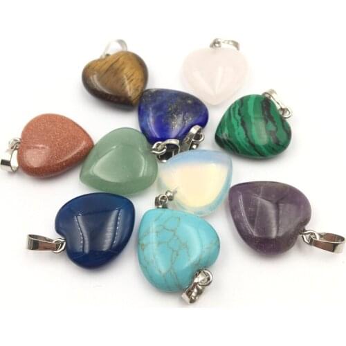 Wholesale Assorted Heart Pendant for DIY Necklace 20MM Natural Stone Crystal Sandstone Jades Amethysts Charms Jewelry Making