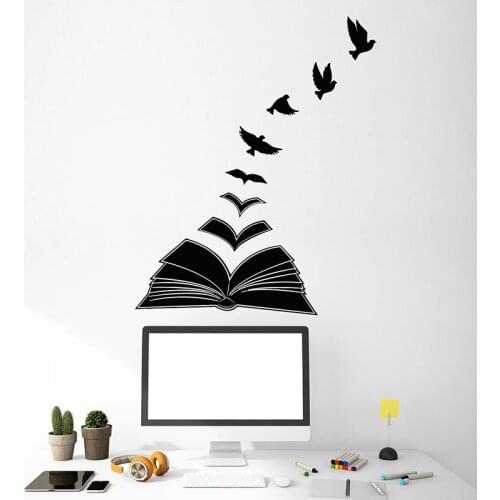 Open Book Wall Decal Creatives Birds Reading Room Literature Library Books Store Interior Decor Vinyl Window Stickers Mural Q477