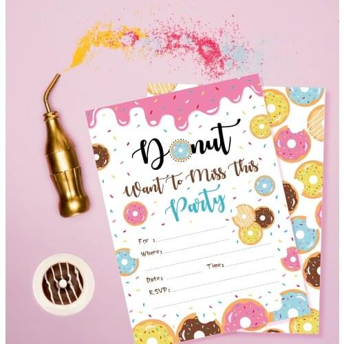 Donuts Theme Birthday Theme Invitations Cards Pink Sweet Donut Invitation Girls Happy Birthday Party Favor Decorations ZZ006
