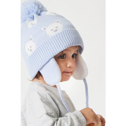 Cartoon Cotton Baby Winter Pompom Hat Knit Kids Beanie Hats for Boys and Girls with Fleece Lining Bomber Caps for Children
