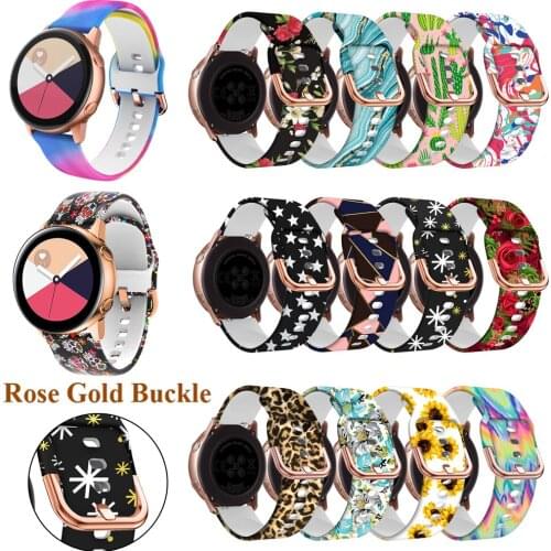 20mm Silicone Sport Strap Flower Printing Band Samsung Galaxy Watch Active 2 40 3 41 Gear S2 Watchband Bracelet Спадарыня Strap
