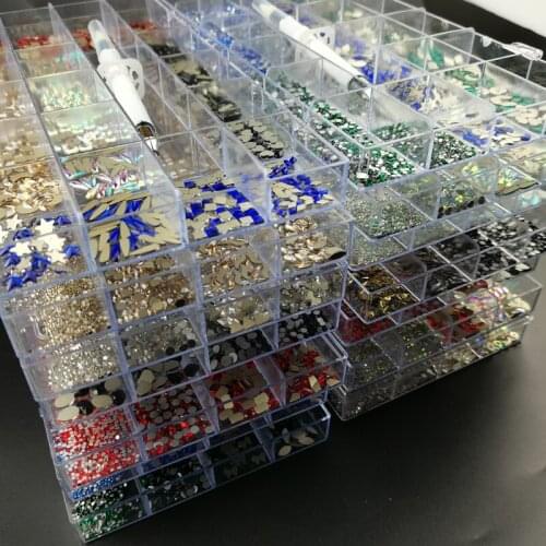 Mixed AB Glass Crystal Diamond In Grids 21 Shape And SS3-SS12 Flatback Nail Art Rhinestone Set With 1 Pick Up Pen
