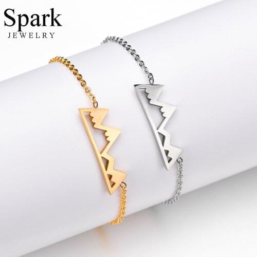 Spark Simple Stainless Steel Mountain Pendant Bracelet Nature Landscape Adjustable Chain Bracelets For Women Girls Party Gift