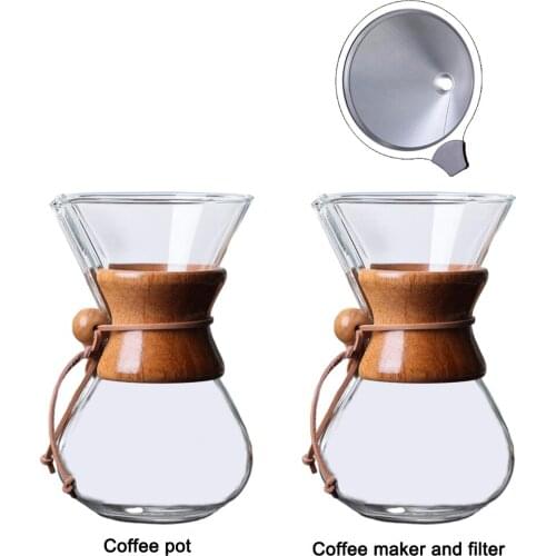 27 oz Pour Over Coffee Maker Glass Carafe Hand Dripper with Wooden Grip