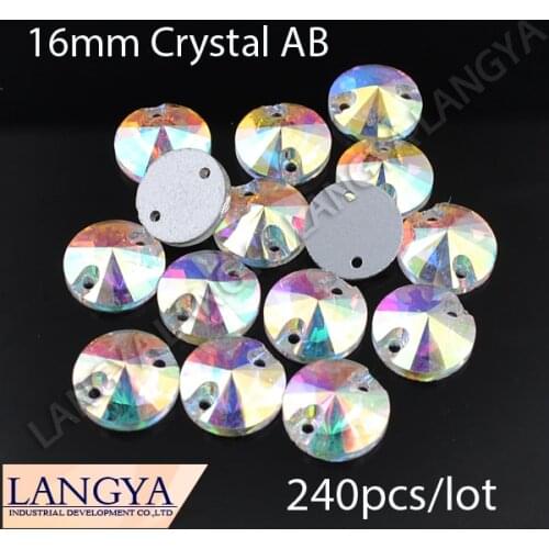 Two Holes Sewing On Flatback 16mm Silver Plated High Quality 240pcs/lot Crystal AB Rhinestone For Wedding Dress Accessories