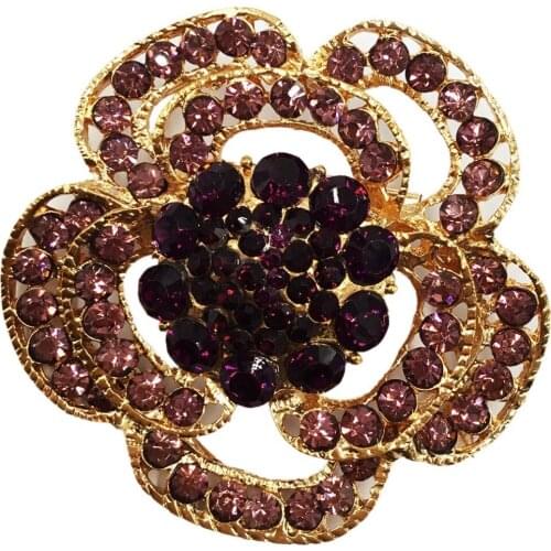 Dark Purple 6.1cm Flower Brooches Classic Alloy Brooch Pins Metal Scarf Pins Christmas Gift Banquet Weddings Accessories BRO12