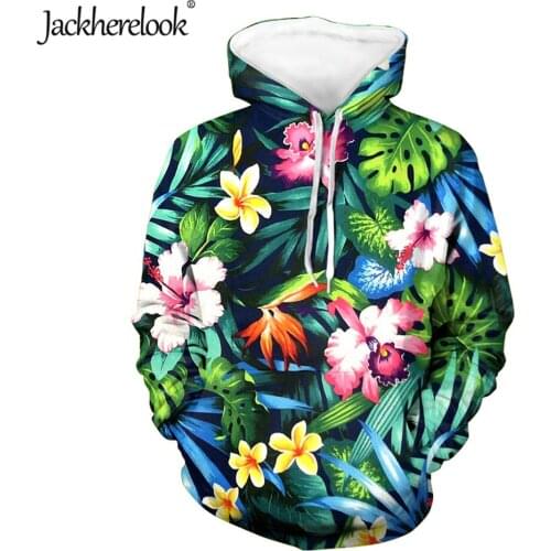 Jackherelook Oversized Hoodies for Womens Tropical Hawaiian Hibiscus Print Pullover Tops With Pocket Harajuku Loose Sweatshirt