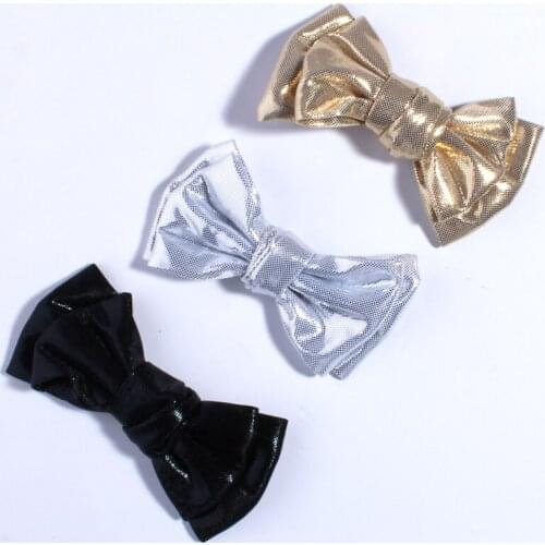 50PCS 9.5CM New Sparkling Leather Hair Bow For Hair Clips Metallic Fabric Bowknot Hair Tie For Hairpins Headband Accessories
