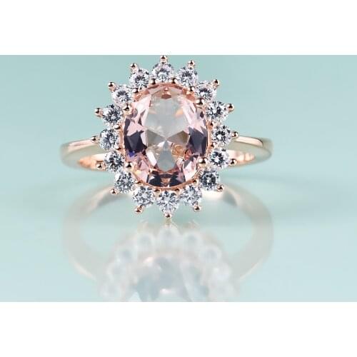 Gems Beauty Morganite Gemstone Ring 14K Rose Gold Filled Sterling Silver Princess Diana Statement Engagement Rings For Women