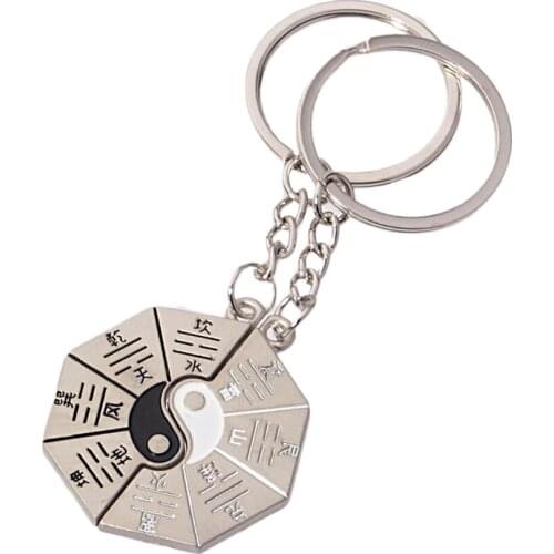 1 PCS Auspicious Amulets/Taoism Alloy Silver Chain Key Chains Feng Shui Yin Yang Keychain