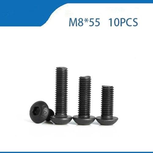 10pcs M8x55 mm M8*55 mm yuan cup Half pan head black grade 10.9 carbon Steel Hex Socket Head Cap Screw