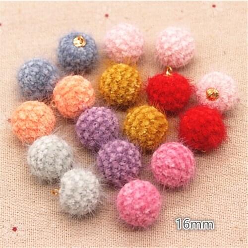 20pcs New 16mm Mix Colors Embossing Hairy Fabric Covered Round Bead Ball Pendant Home Garden Cabochon Crafts Jewelry DIY