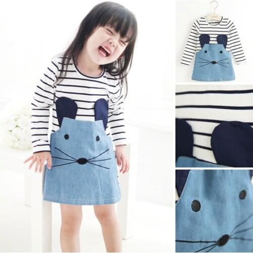 2017 Limited Promotion Kids Girls Dresses Casual Childrens Clothing Mouse Full Striped Princess A-line Dress Baby Girl Clothes