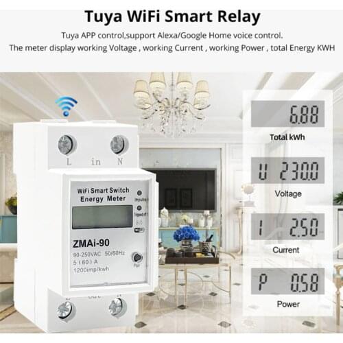 5(60)A wifi kwh meter Digital Electric Consumption kWh DIN Rail Smart Energy Meter WiFi Power Meter