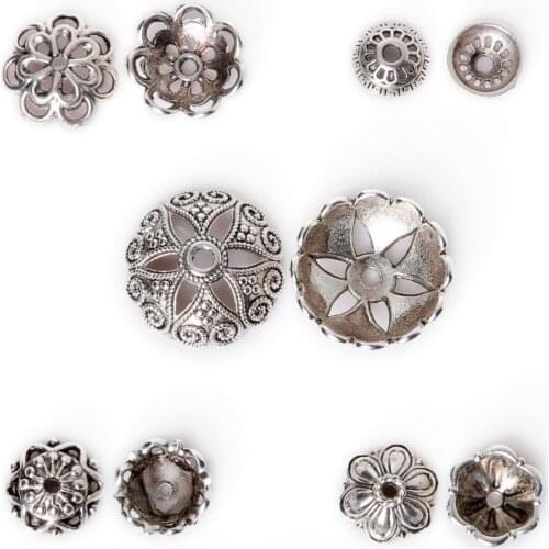 Hight Grade Variety Of Styles Blend Zinc Alloy Torus Plated Silver Bead Cap Accessories Jewelry Making Supplies