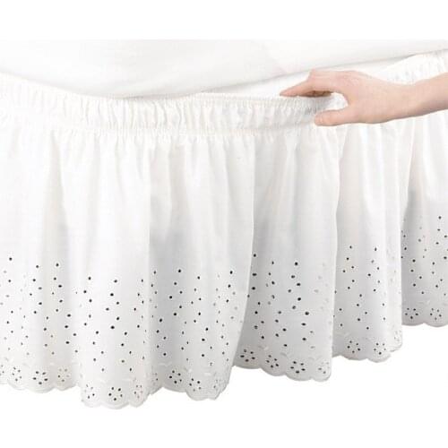 White Flower Embroidery Bed Skirt without Surface Elastic Band Bed Skirt Twin/Full/Queen/King Size Home Bed Cover Bedding