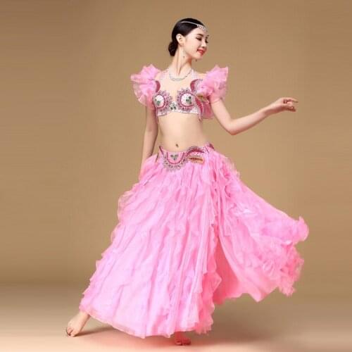 2018 Belly Dance Costume Set Bra Top Belt Skirt Dress Rio Carnival Bollywood 2pcs
