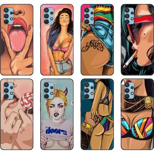 Black tpu Case For Samsung galaxy A32 A42 A52 A72 4g 5g S21 PLUS ultra back cover hot flirt sexy girl
