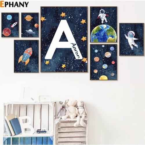 Nursery Space Astronaut Planet Canvas Painting Rocket Earth UFO Posters and Prints Baby Kids Boy Bedroom Decoration Home Decor