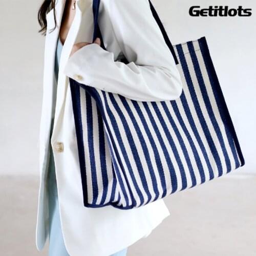 New Canvas Bag Women Striped Tote Bag Large Capacity Female Shopping Bags Portable Mommy Outdoor Eco Friendly Shoulder Handbag