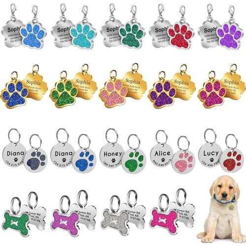 Personalized Metal Engraving Pet Dog Tag Customized Number Name Cat ID Tag Collar Footprint Bone Nameplate Anti-lost Pendants