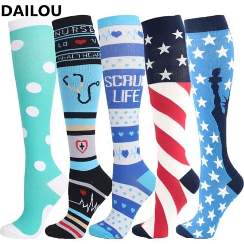 Kawaii Pressure Socks Men Women Cartoon Sweet Sport Knee High Socks Novelty Funny Nylon Nursing Compression Socks Christmas Gift