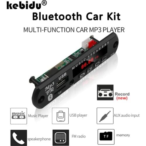 Kebidu Wireless Hands-free Bluetooth MP3 Player Decoder Board Car FM Radio Module Support FM TF USB AUX Audio 5V 12V