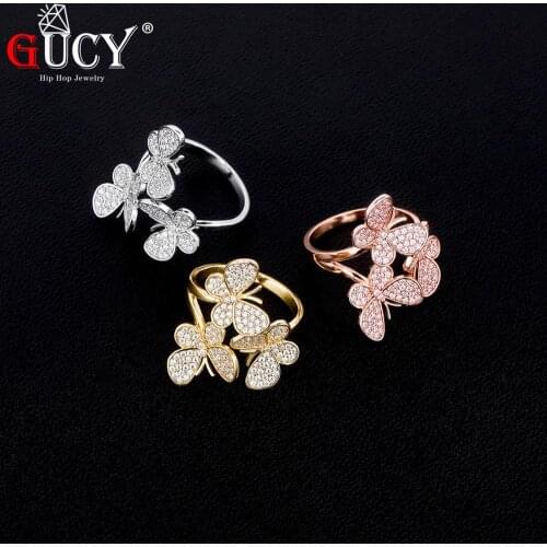 GUCY New Butterfly Shaped Ring Charm Cubic Zirconia Fashion Hip Hop RING Rock Jewelry Women For Gift