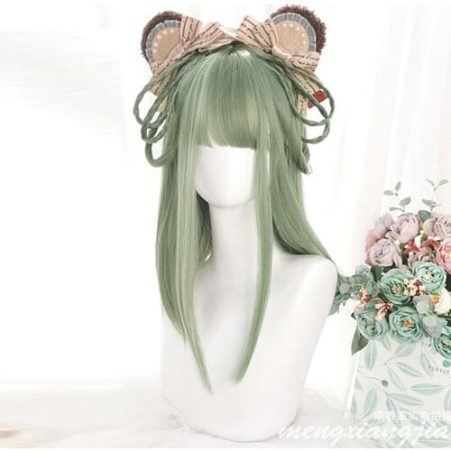 CosplayMix HalloweenParty Lolita 52CM Lolita Mix Grey Green Ombre Bangs Medium Straight Heat Resistant Synthetic Cosplay Wig