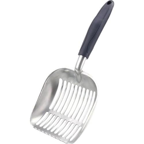 Durable Metal Cat Litter Scoop Sifter Aluminum Alloy Pet Litter Cleaning Shovel with Rubber Handle Kitten Litter Sand Shovel