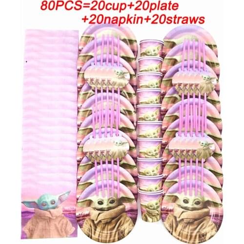 Mandalorian Baby Yoda Party Theme Party Supplies Disposable Tableware Set Cup Plate Napkin Straws Kids Happy Birthday Decoration