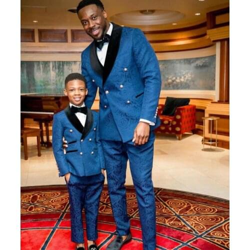 2020 Custom Made Groomsmen Shawl Lapel Groom Tuxedos Double Breasted Royal Blue Floral Party Suits Wedding Best Man Blazer