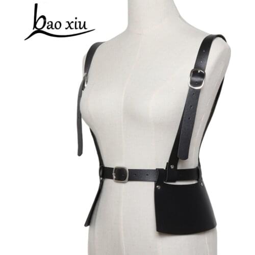 New fashion Women PU Leather Harness Black Dress Waistband Adjustable Punk Rock Body Bondage Waist Belt Cage Skirt Suspenders