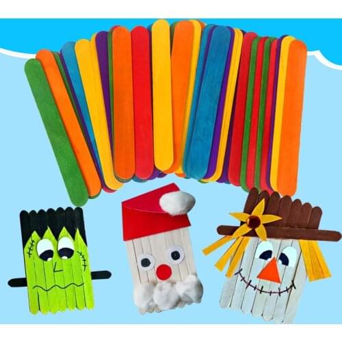 Educational Toys For Children Kids Baby 50pcs/set DIY Wooden Stick Popsicle Ice Cream Sticks Colorful Hand Crafts Art Creative