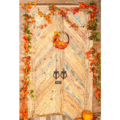 Autumn Background For Photography Wooden Door Fallen Leaves Pumpkin Scene Child Shoot Party Photozone Photo Backdrop Photostudio