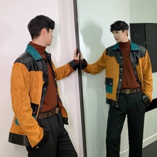 Autumn Outerwear Men Vintage Fashion Suede Fabric Splice Casual Coat Male Streetwear Hip Hop Punk Gothic Jacket Chaquetas Hombre