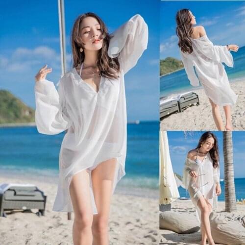 Beach sunscreen ladies summer thin seaside vacation ethnic style long sunscreen clothes chiffon shawl