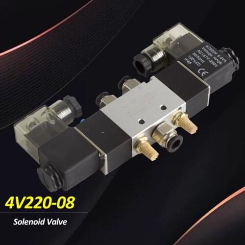 4V220-08 Air Pneumatic Solenoid Valve 5 way 2 Position 1/4" Aluminum Alloy Internal E DC12V,DC24V or AC110V AC220V