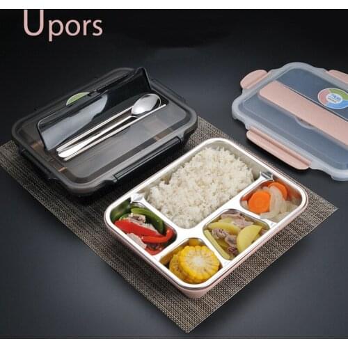 Portable 4/5 Grid Bento Box Microwave Food Picnic Office Lunch Box 304 Stainless Steel with Compartment Childrens School