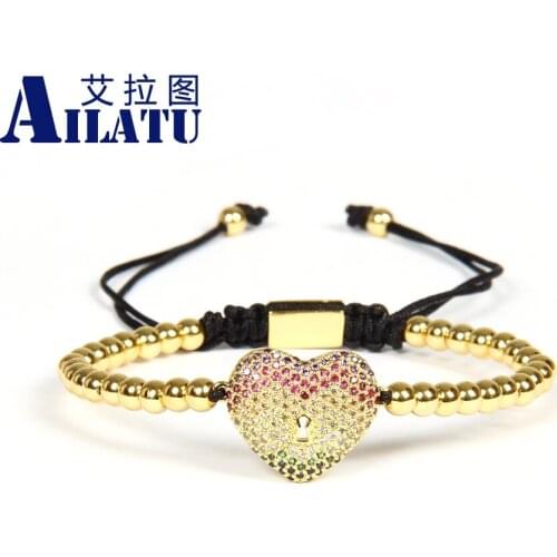 Multicolor Cz Love Heart Charm Beads Lace Up Bracelet Nice Gift with 4mm Stainless Steel Beads
