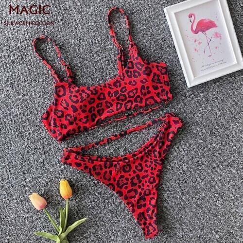 Sexy Red Green Leopard Bikinis Micro Bikini Set Push Up Thong Biquini High Cut Swimwear Women Mini Swimsuit Female Bathing Suit